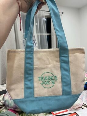 Trader Joe’s mini Canvas Tote Bag in Natural and Light Blue